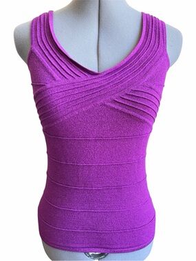 Rampage Y2K Purple Bandage Knit Tank Top Ruched V-Neck Fitted Stretch Clubwear